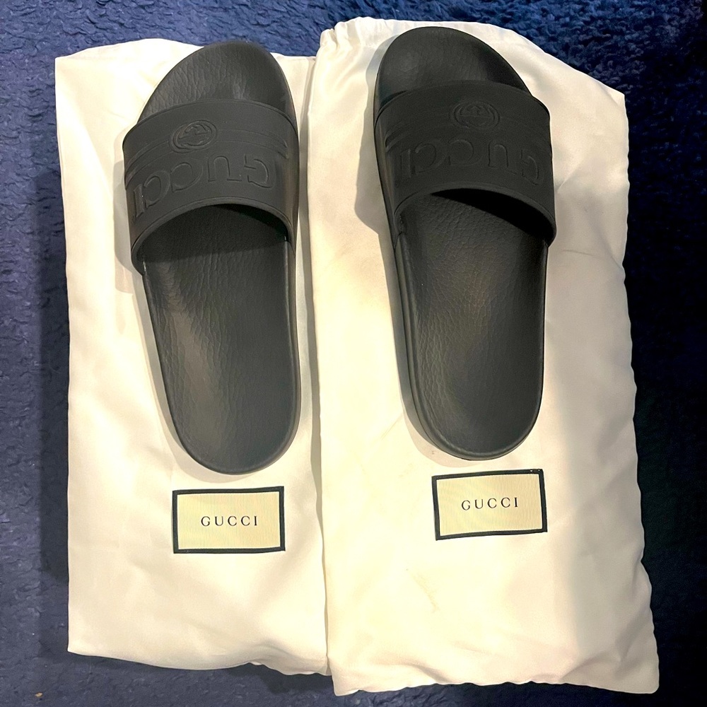 Men’s Black Rubber Gucci Slides